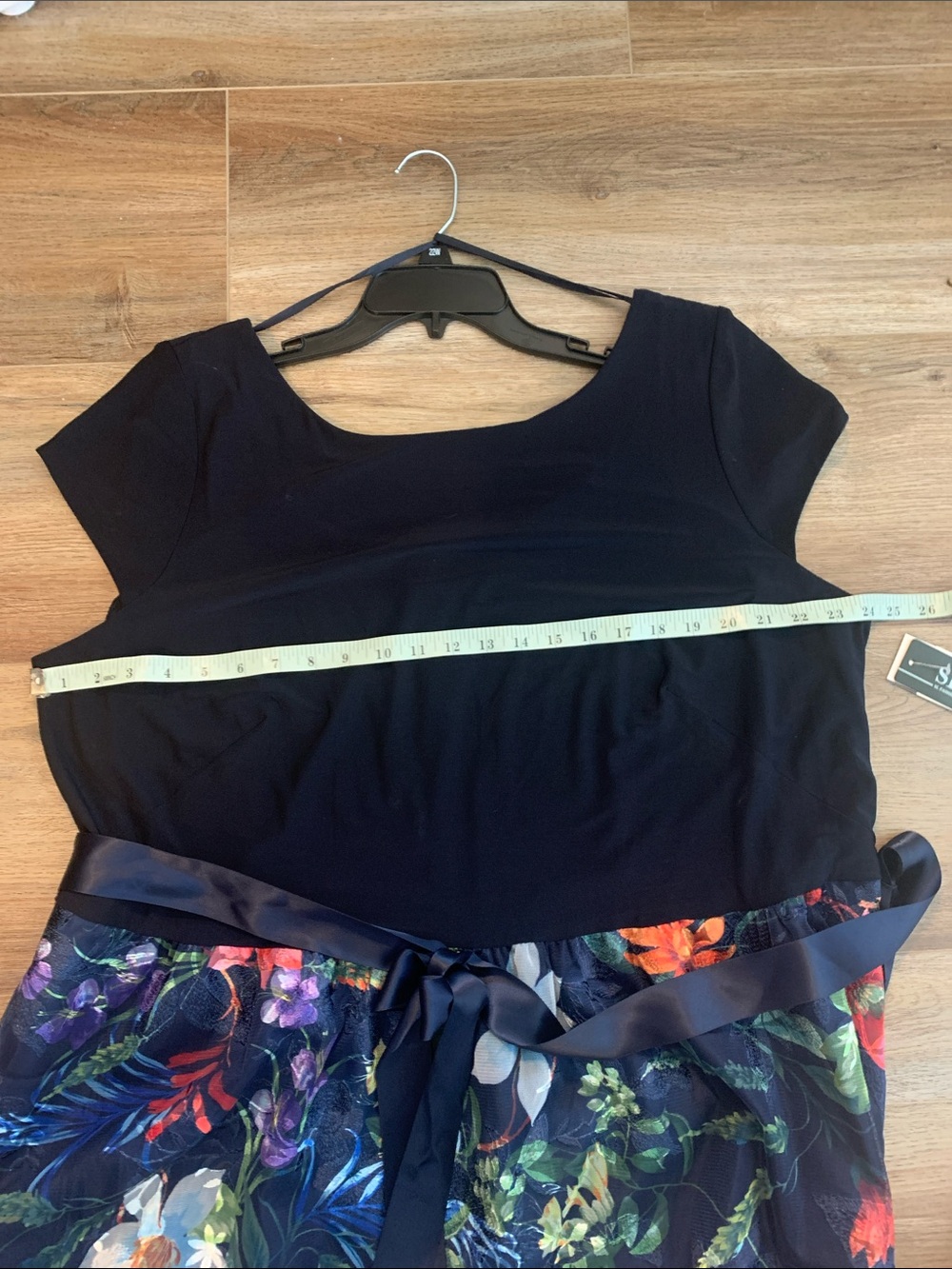 Black Top Navy Floral Midi Dress with Tie Waist-size 22W - Picture 6 of 9